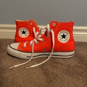 pink/orange high top converse